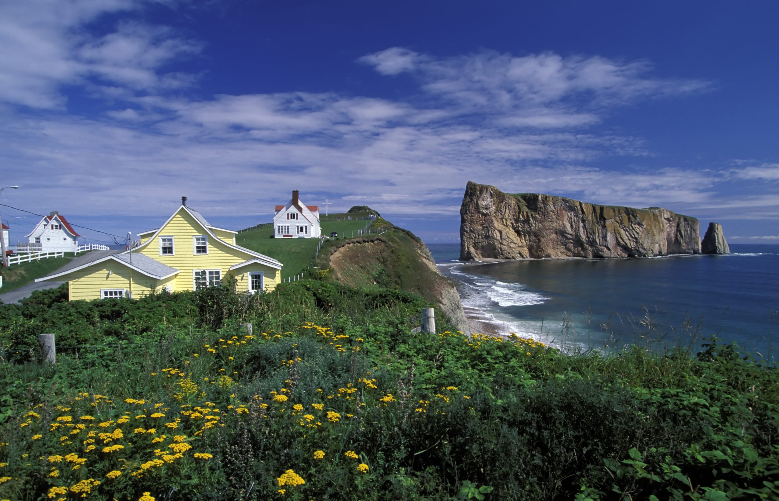 Houses on the coast of Perce, Quebec, Canada
