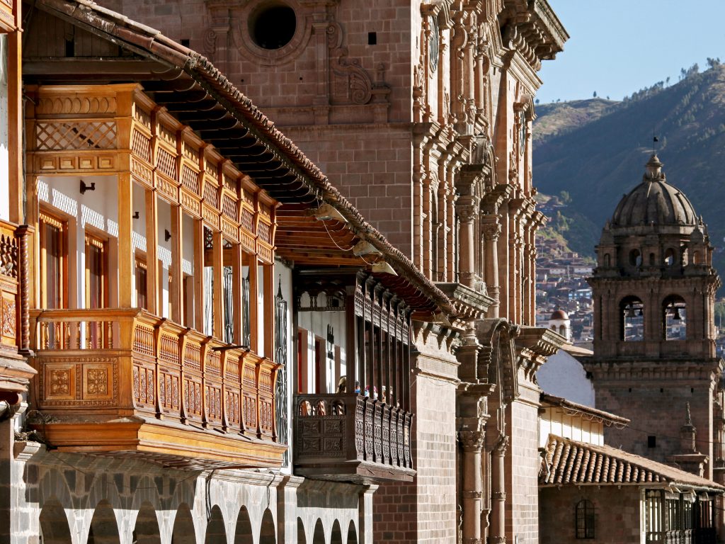 Closeup of Plaza de Armas in Cusco, Peru